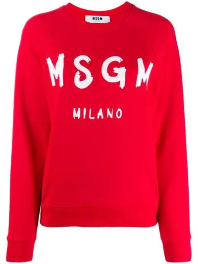 Msgm Logo Ribbed Crew Neck Sweater In Red