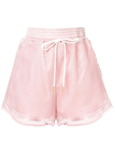 Versace Jeans Logo Stripes Perforated Shorts In Pink