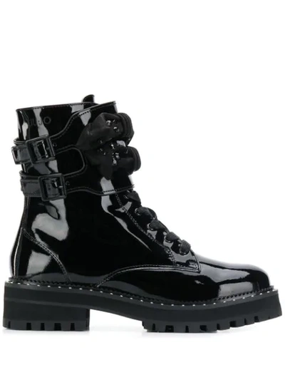 Liu •jo Bow And Studs Lace-up Boots In Black