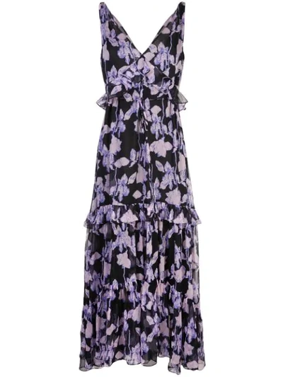 Diane Von Furstenberg Floral Maxi Dress In Black ,purple
