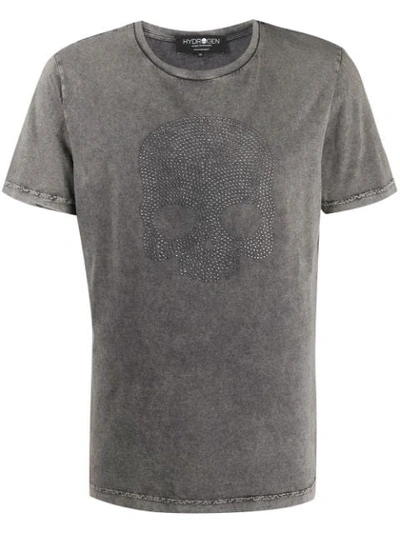 Hydrogen Rhinestone Skull T-shirt In Grey