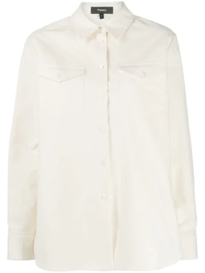 Theory Long Sleeved Cotton Shirt In White