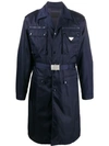 Prada Nylon Gabardine Trench In Blue
