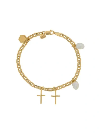 Maria Black Cross Charm Bracelet In Gold
