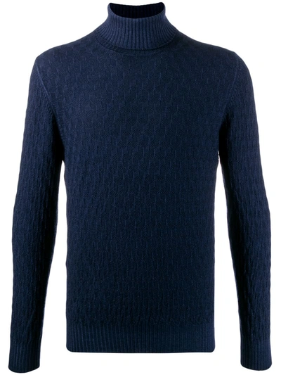 Barba Textured Knit Jumper In Blue