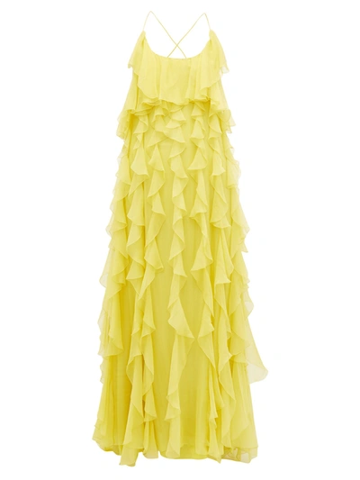 Valentino Open-back Ruffled Silk-organza Gown In Yellow