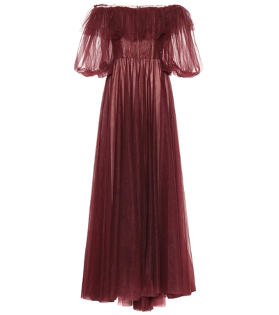 Valentino Off-the-shoulder Tulle Gown In Red