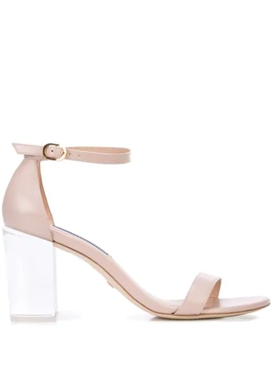 Stuart Weitzman The Nearlynude Clear Heel Ankle Strap Sandal In Neutrals