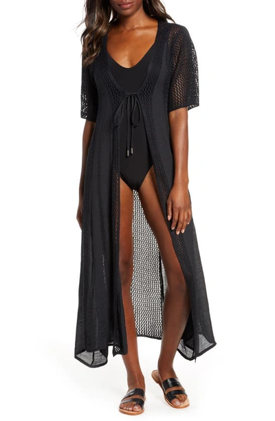 Elan Crochet Panel Swim Cover-up In Black