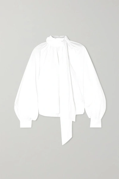 Ganni Cotton Poplin Tie Neck Shirt In Bright White