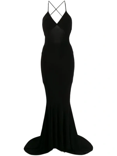 Norma Kamali Low Back Slip Mermaid Fishtail Gown In Black