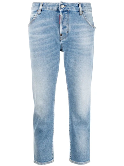 Dsquared2 Cropped Logo-patch Denim Jeans In Blue
