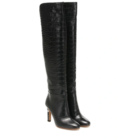 Gabriela Hearst Linda Over-the-knee Crocodile-effect Leather Boots In Black