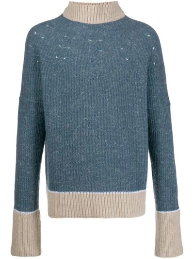 Jacquemus Pierre Distressed Colour-block Ribbed Merino Wool Sweater In Blue