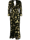 Rixo London Rose Metallic Palm Embroidered Midi Dress In Silk Lame Palm Gold Black