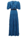 Johanna Ortiz Ancient Treasures Polka Dot Bow Plissé Puff-sleeve Maxi Dress In Black/blue