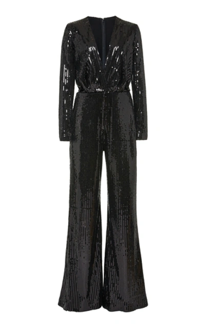 Elie Saab Big Sequence V-neck Sequin Jumpsuit In Black