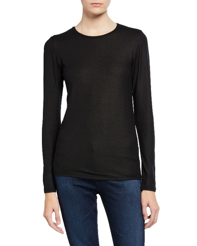 Majestic Metallic Long-sleeve Viscose Tee In Black