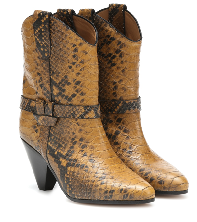 Isabel Marant Deane Snake-effect Leather Ankle Boots In Mustard