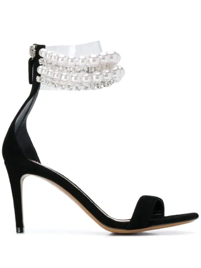 Alexandre Vauthier Coco Faux Pearl And Crystal-embellished Pvc And Suede Sandals In Black