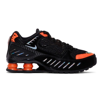 Nike Shox Enigma Mesh And Iridescent Faux Leather Sneakers In Blk/crimson