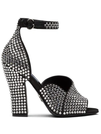 Prada Swarovski Crystal-embellished Leather Sandals In Silver