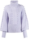 Temperley London Chrissie Cable-knit Merino Wool Turtleneck Sweater In Pink
