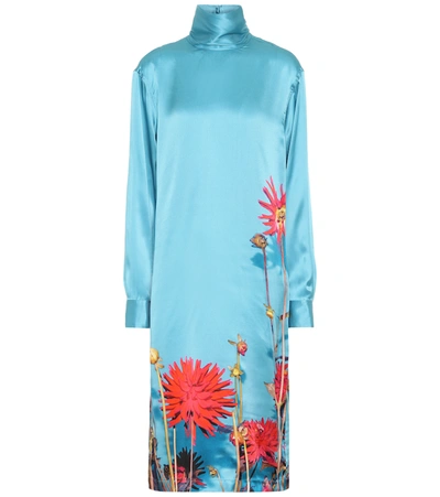 Dries Van Noten Dontisy Floral-print Satin Dress In Light Blue