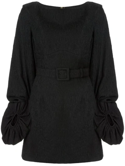 Rebecca Vallance Greta Open-back Belted Cloqué Mini Dress In Black