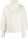 Temperley London Chrissie Cable-knit Merino Wool Turtleneck Sweater In White