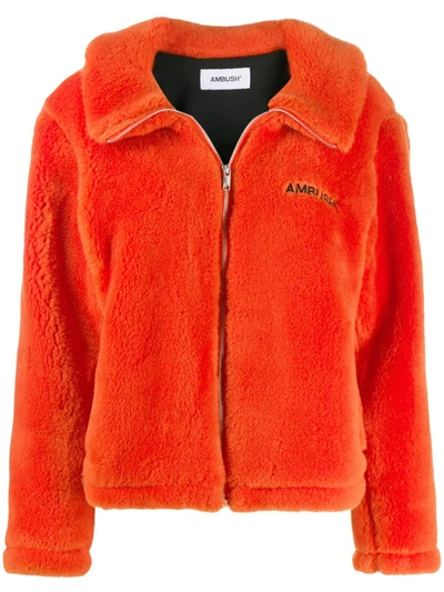 Ambush Logo Embroidered Fleece Jacket In Orange