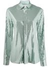 Bottega Veneta Paillette-embellished Satin-jersey Shirt In Gray Green