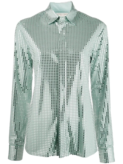 Bottega Veneta Paillette-embellished Satin-jersey Shirt In Gray Green