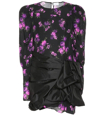 Magda Butrym Matera Crystal-embellished Floral-print Silk-chiffon And Gathered Taffeta Mini Dress In Black