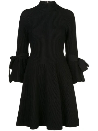 Carolina Herrera Bow-detailed Ribbed-knit Mini Dress In Black