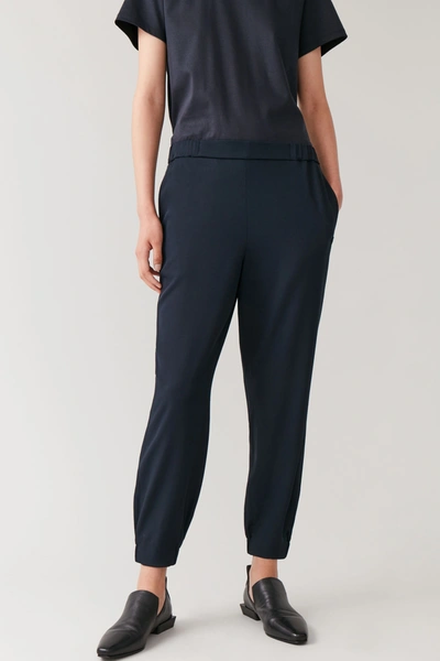 Cos Elasticated Wool-mix Trousers In Blue
