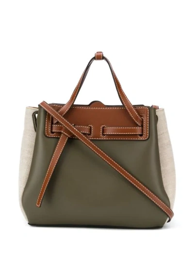 Loewe Lazo Mini Color-block Leather And Linen Tote In Green