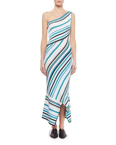 Roland Mouret Ada One-shoulder Asymmetric Dress In Blue Pattern