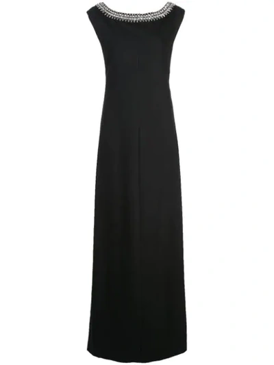 Carolina Herrera Embellished Bateau Neck Gown In Black
