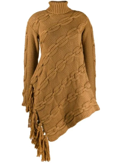 Oscar De La Renta Wool Cable-knit Turtleneck Asymmetric Sweater In Camel