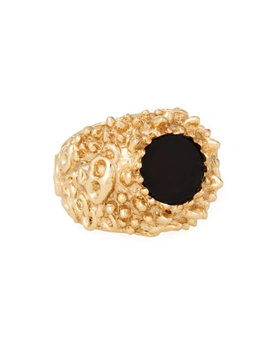 Emanuele Bicocchi Men's Golden Textured Black Onyx Ring