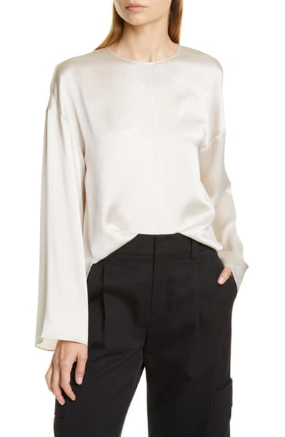 Vince Seamed-front Long-sleeve Silk Blouse In Chiffon