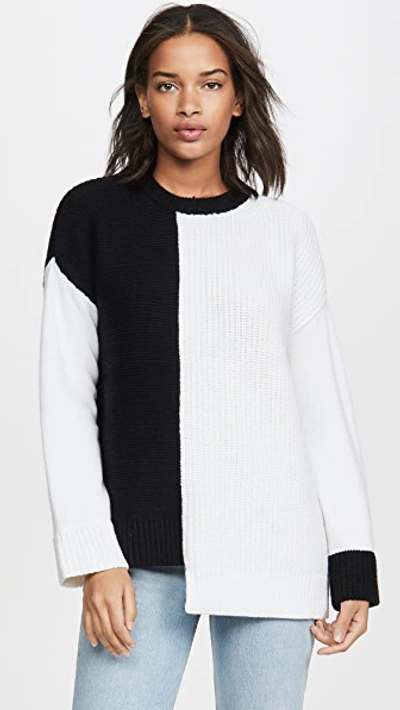 Alice And Olivia Sparrow Crewneck Asymmetric Tunic Sweater In Black/soft White