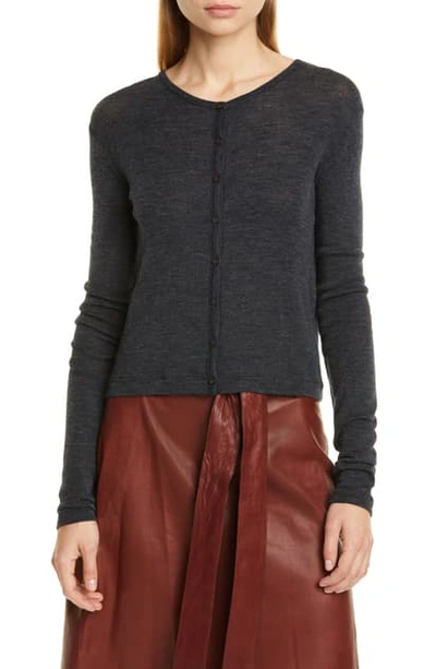 Vince Wool Long-sleeve Button-front Cardigan In Heather Charcoal