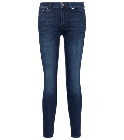 7 For All Mankind Slim Illusion High-rise Cropped Skinny Jeans In Luxe Rich Blue