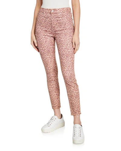 7 For All Mankind High-rise Faux-pocket Pants In Rose Leopard