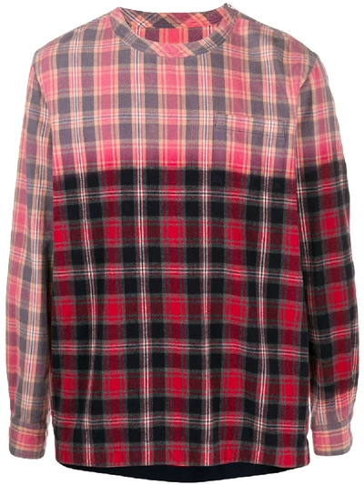Sacai Faded Check Crew Neck Top In Red
