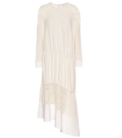 Tibi Asymmetric Guipure Lace Midi Dress In Neutrals