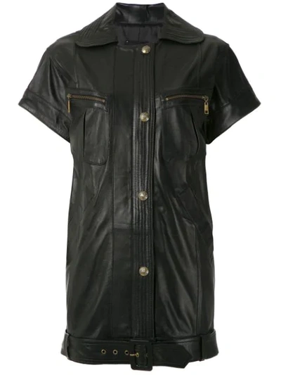 Andrea Bogosian Leather Short Sleeves Coat In Noir