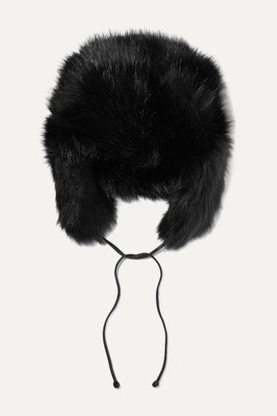 Eugenia Kim Owen Leather-trimmed Faux Fur Hat In Black